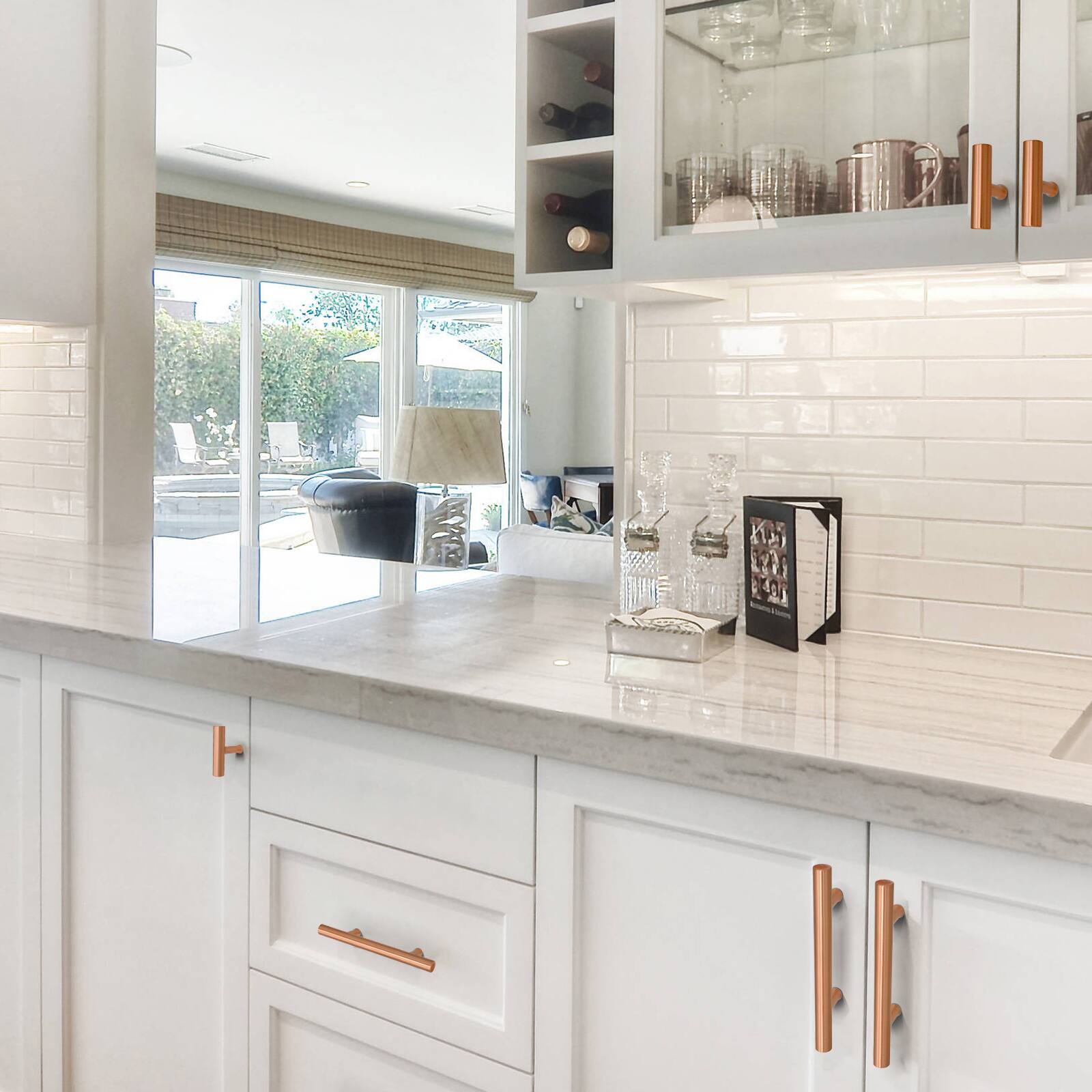 Alt View 4. Akicon - Akicon Solid Brass 3-3/4 Inch Hole Center Kitchen Cabinet Handles Drawer Pulls 5-Pack in Copper - Copper.
