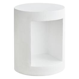 LeisureMod - Nook Cylindrical Fiberstone Accent Table, 14" Round Modern Storage End Table - Weather Resistant - White