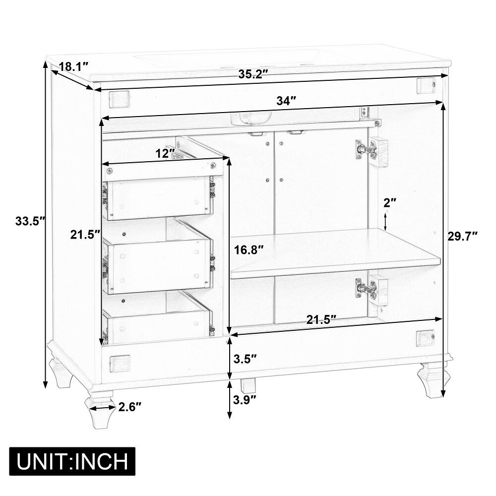 18.1"  
35.2"  
34"  
12"  
33.5"  
21.5"  
16.8"  
2"  
29.7"  
21.5"  
3.5"  
2.6"  
3.9"  
UNIT: INCH