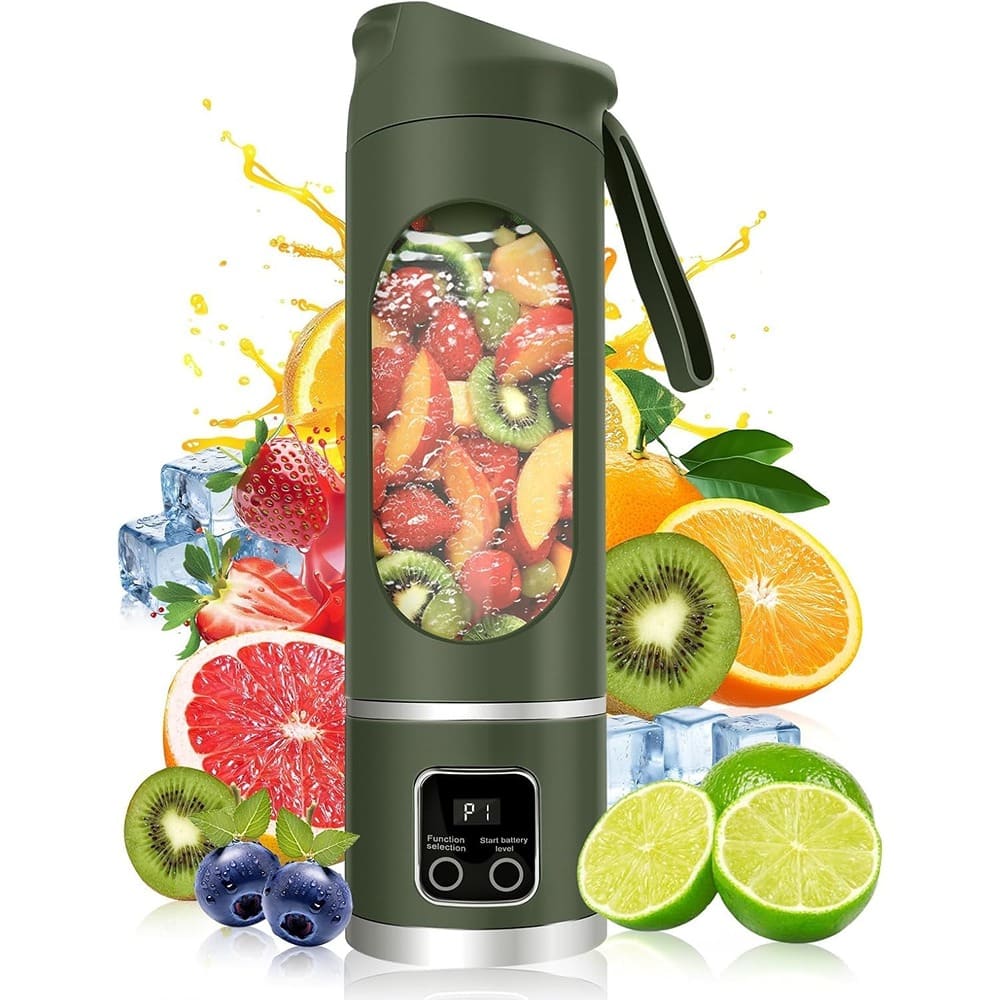 Schertz - Portable Personal Electric USB Juicer, 500ml Mini Blender with 12 Blades for Shakes and Smoothies - Army Green