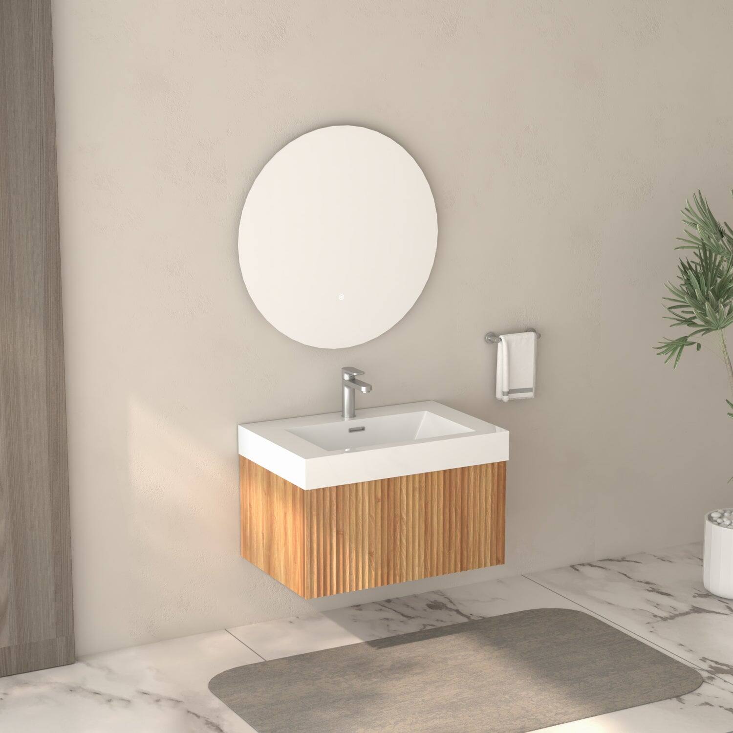 Alt View 3. Boyel Living - 30 in Wall-Mounted Bathroom Vanity with Integrated Basin Plywood Cabinet Modern Minimalist Floating Design Acacia Finish - Acacia.