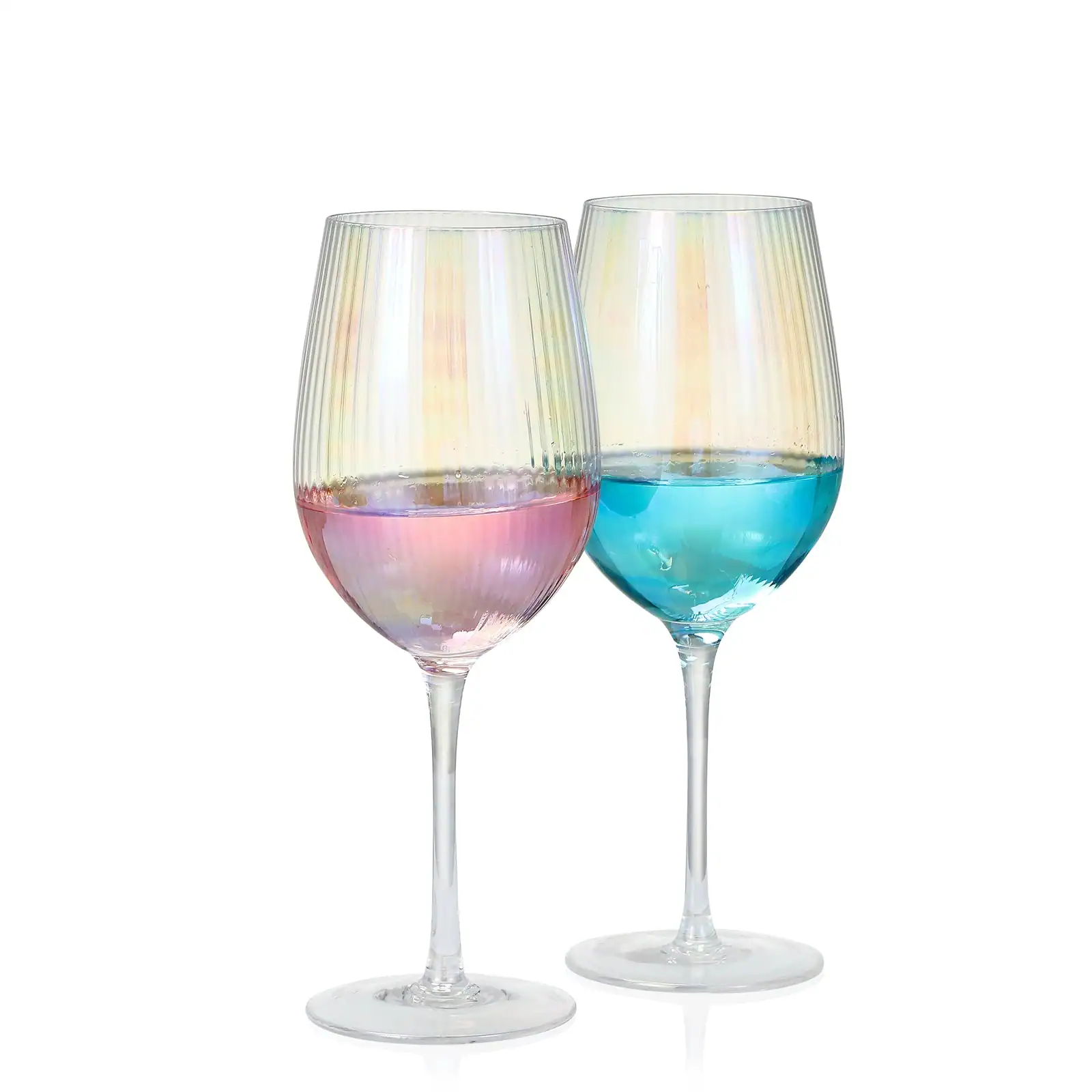 BreeBe - Wine Glass set 19 oz Pretty Cute Cool Rainbow Colorful Halloween Glassware - Set of 2 - Iridescent