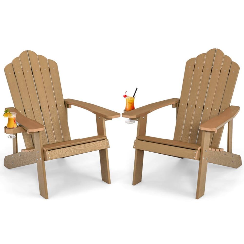 Alt View 2. Pefilos - Folding Adirondack Chairs, Weather Resistant HIPS Outdoor Adirondack Chair with Cup Holder-Coffee, Patio Chairs, Lawn - Brown.