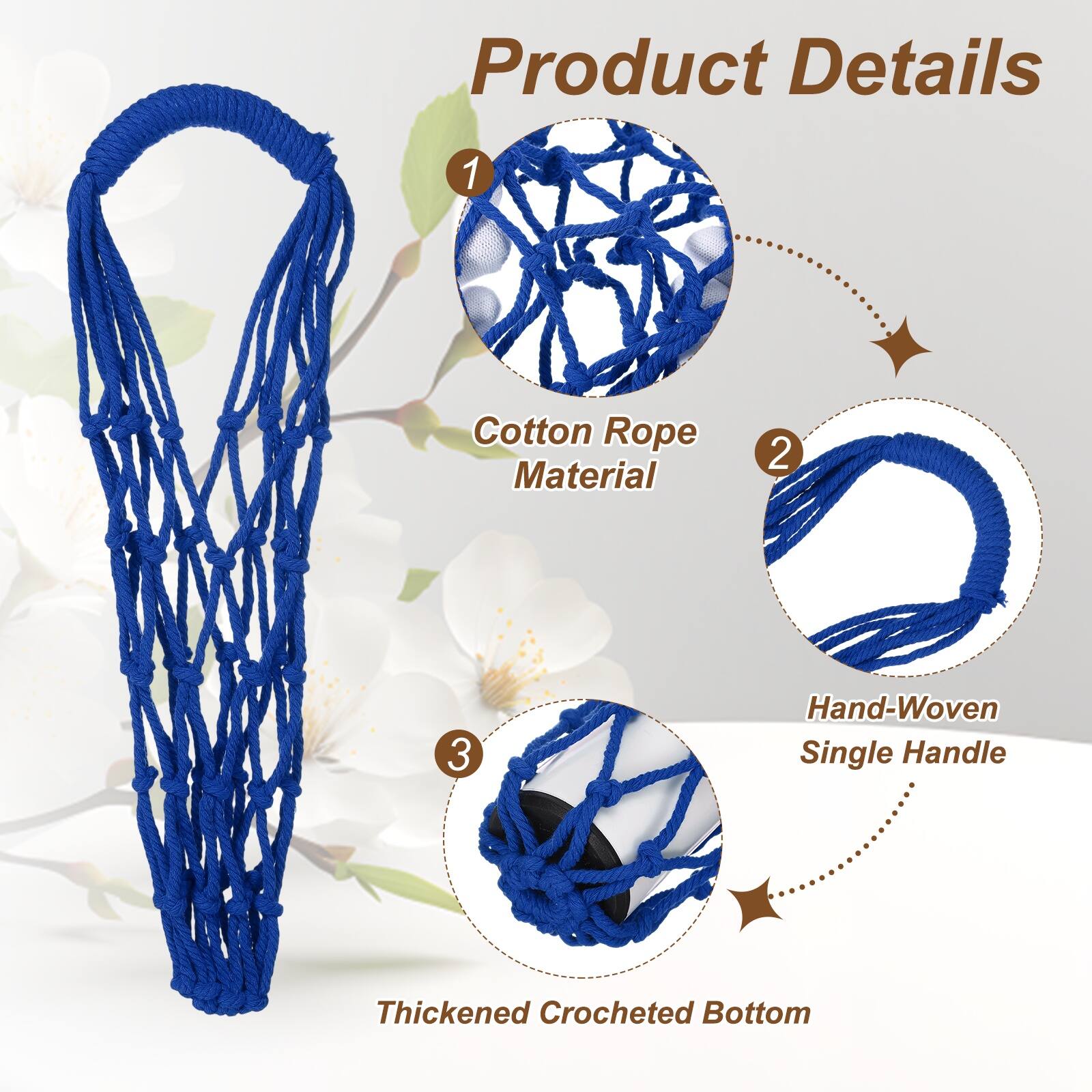Product Details

1. Cotton Rope Material
2. Hand-Woven Single Handle
3. Thickened Crocheted Bottom