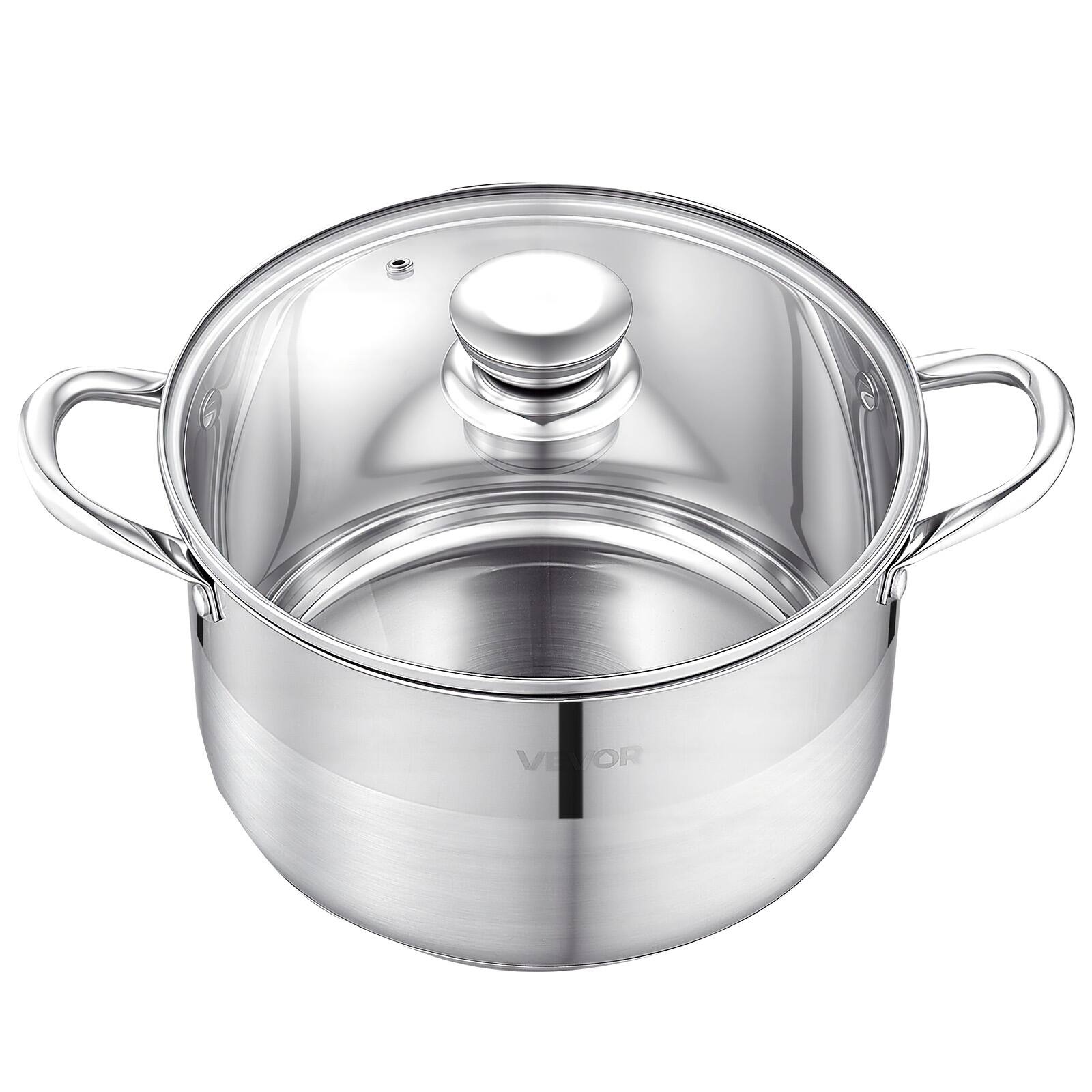 Alt View 5. VEVOR - Stainless Steel Stock Pot,8-Quart Stainless Steel Stockpot with Glass Lid,PFOA-Free,PFAS-Free,Compatible with Gas Stoves - Silver.