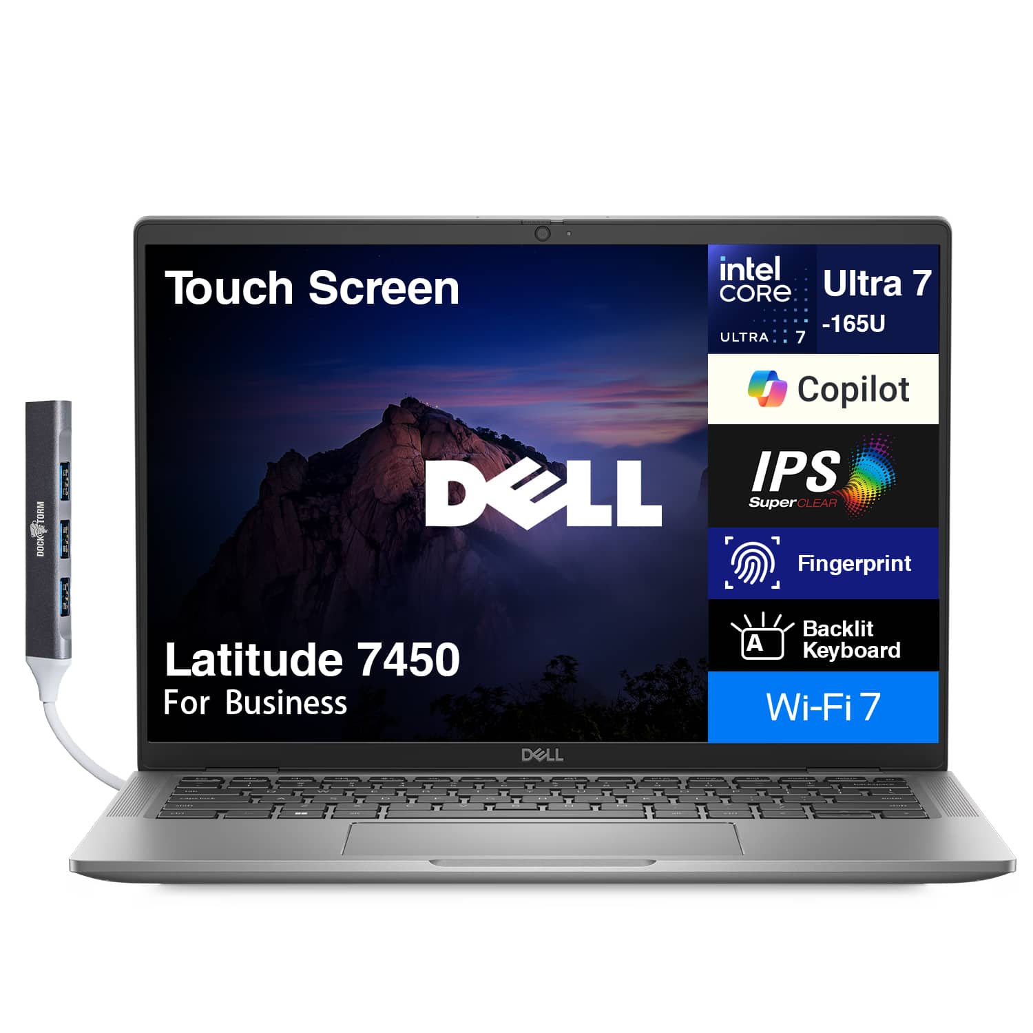 Dell - Latitude 7450 Laptop 14.0 WUXGA (Intel Ultra 7 165U , 16GB LPDDR5X, Win 11 Pro) w/USB Hub - Aluminum Titan Grey