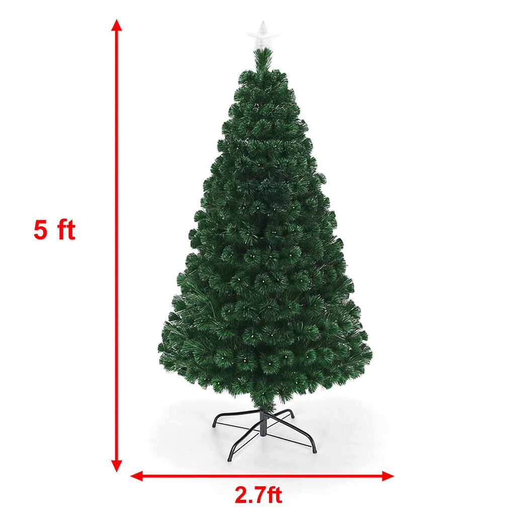 Left. BreeBe - Prelit Multicolor Christmas Tree – 5/6/7ft with LED Lights and Metal Stand - Green.