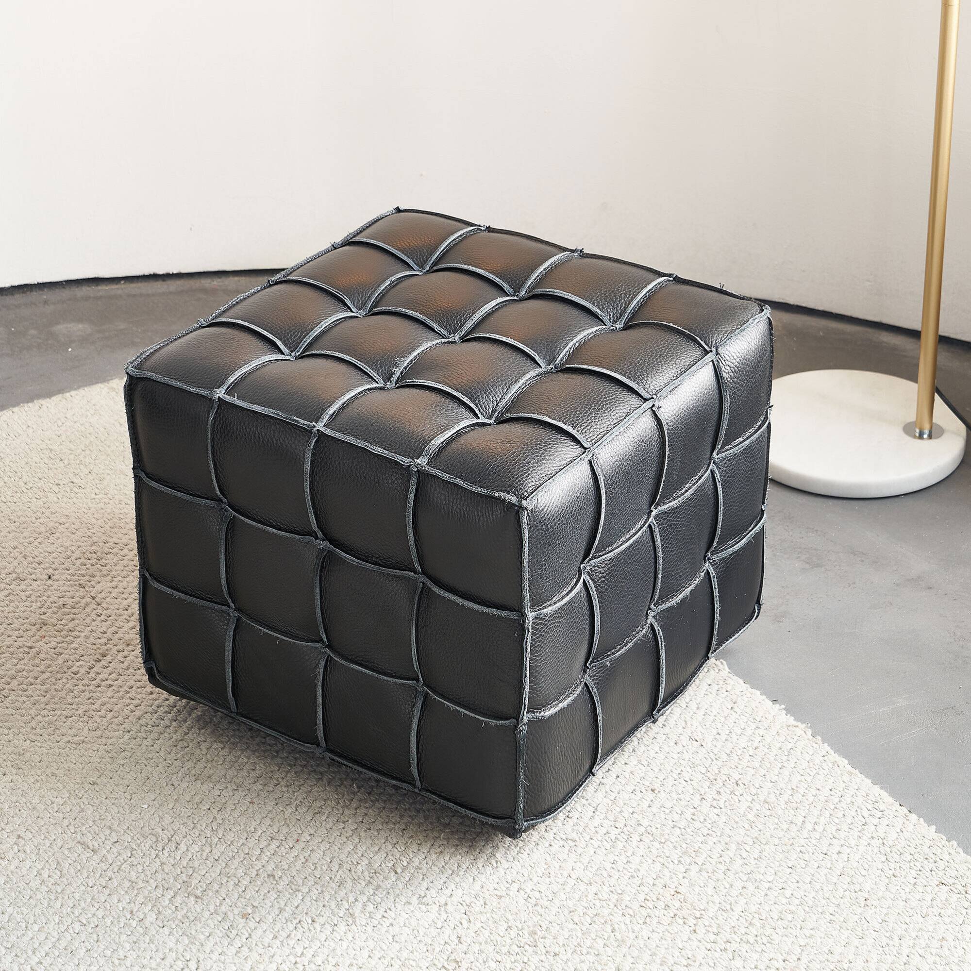 Alt View 5. GOODSILO - Genuine Leather Tufted Ottoman with Solid Wood Frame for Living Room and Bedroom Footrest and Seating - Black.