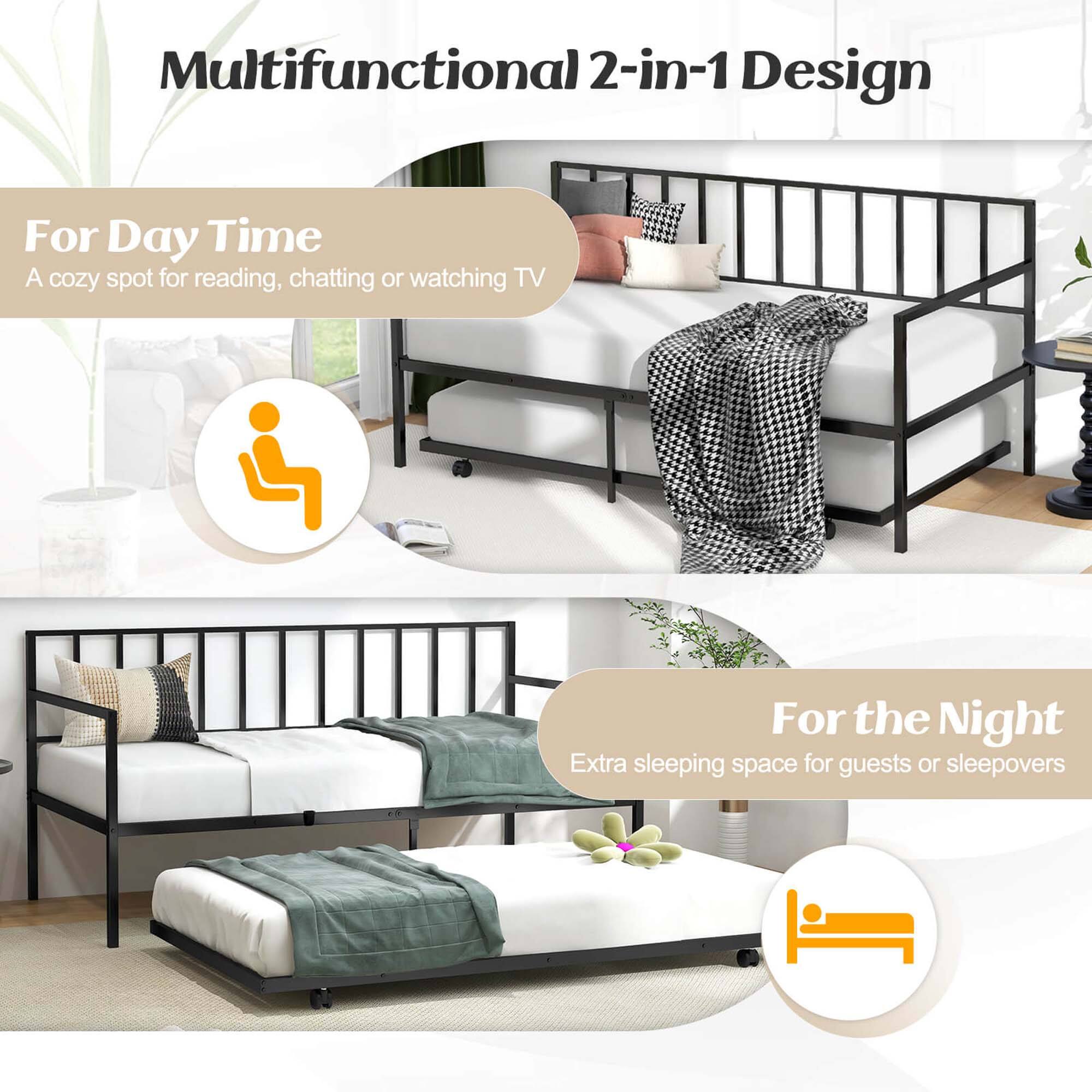 Multifunctional 2-in-1 Design: For Day Time, a cozy spot for reading, chatting, or watching TV; For the Night, extra sleeping space for guests or sleepovers.