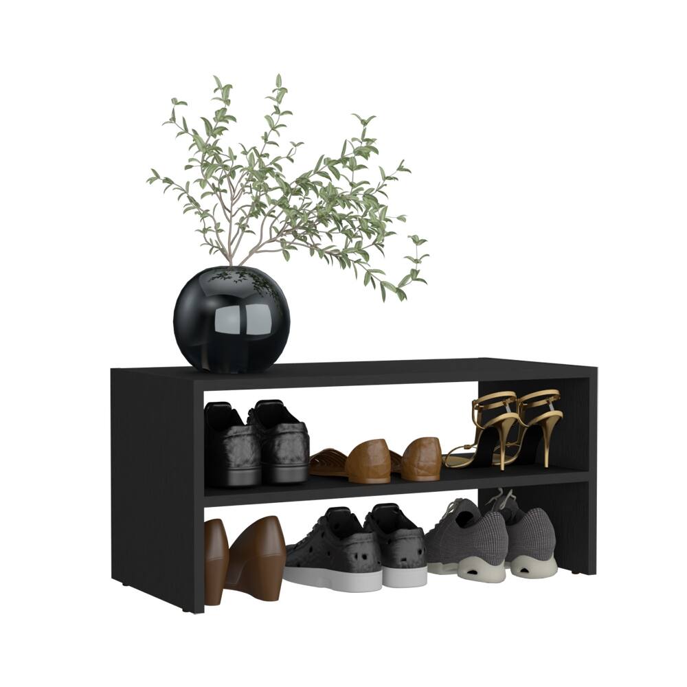 Alt View 3. Loheer - Loheer 23 inch wide 2-tier shoe rack stackable black shoe organizer - Black.