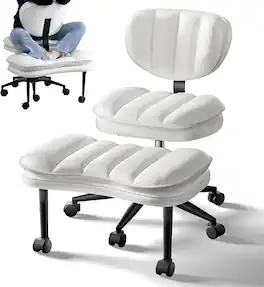 Isinwheel - Cross Legged Office Chair, Ergonomic Cloud Criss Cross Desk Chair, Meditation Chair with Wheels - White