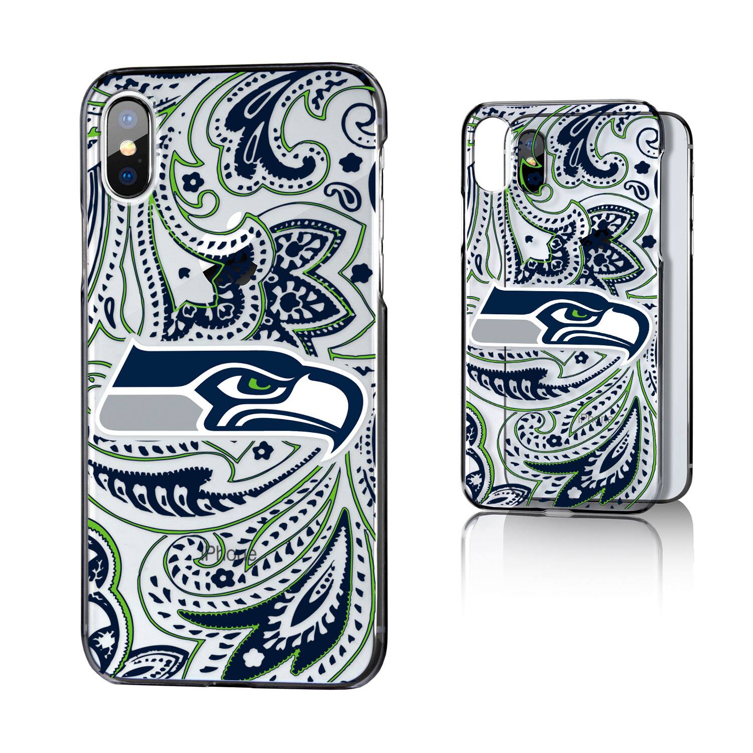 Alt View 2. Keyscaper - Seattle Seahawks iPhone Clear Paisley Design Case - 15 Plus - Multicolor.