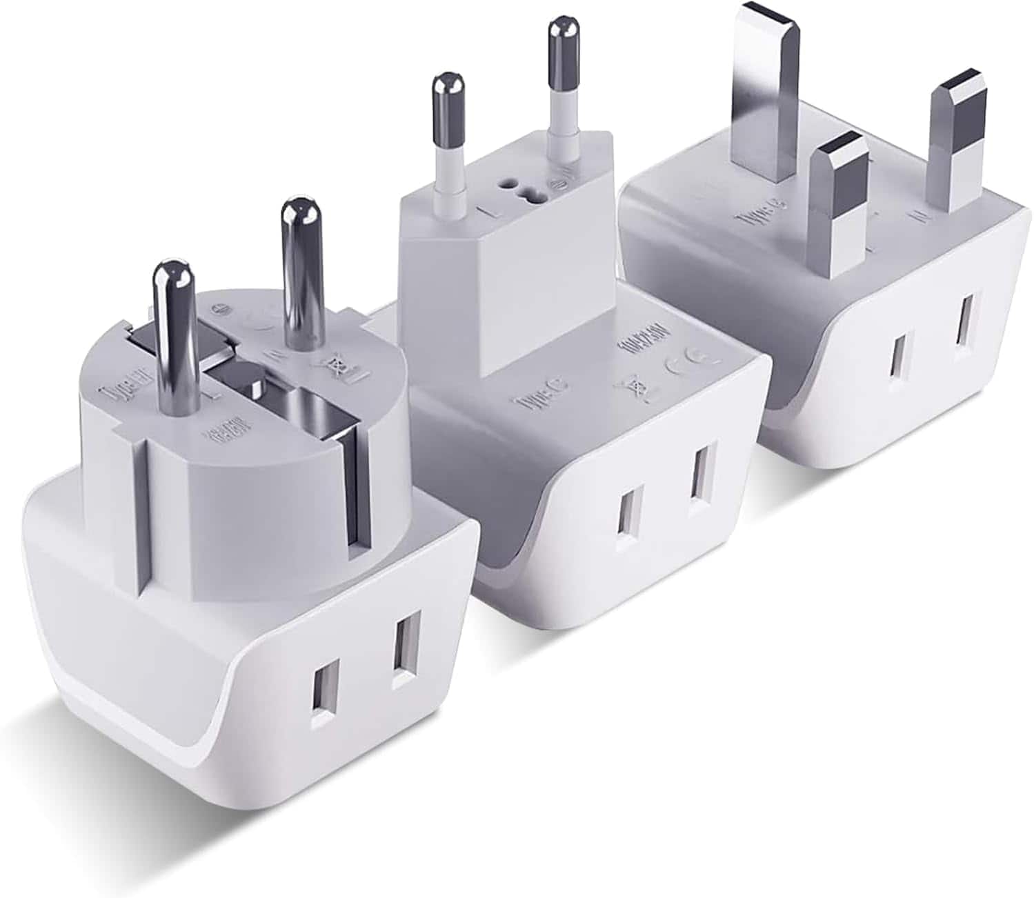 Ceptics - Complete European Travel Adapter Set - 2 In 1 Usa to Europe, Germany, England, Spain, Italy, Iceland, France - White