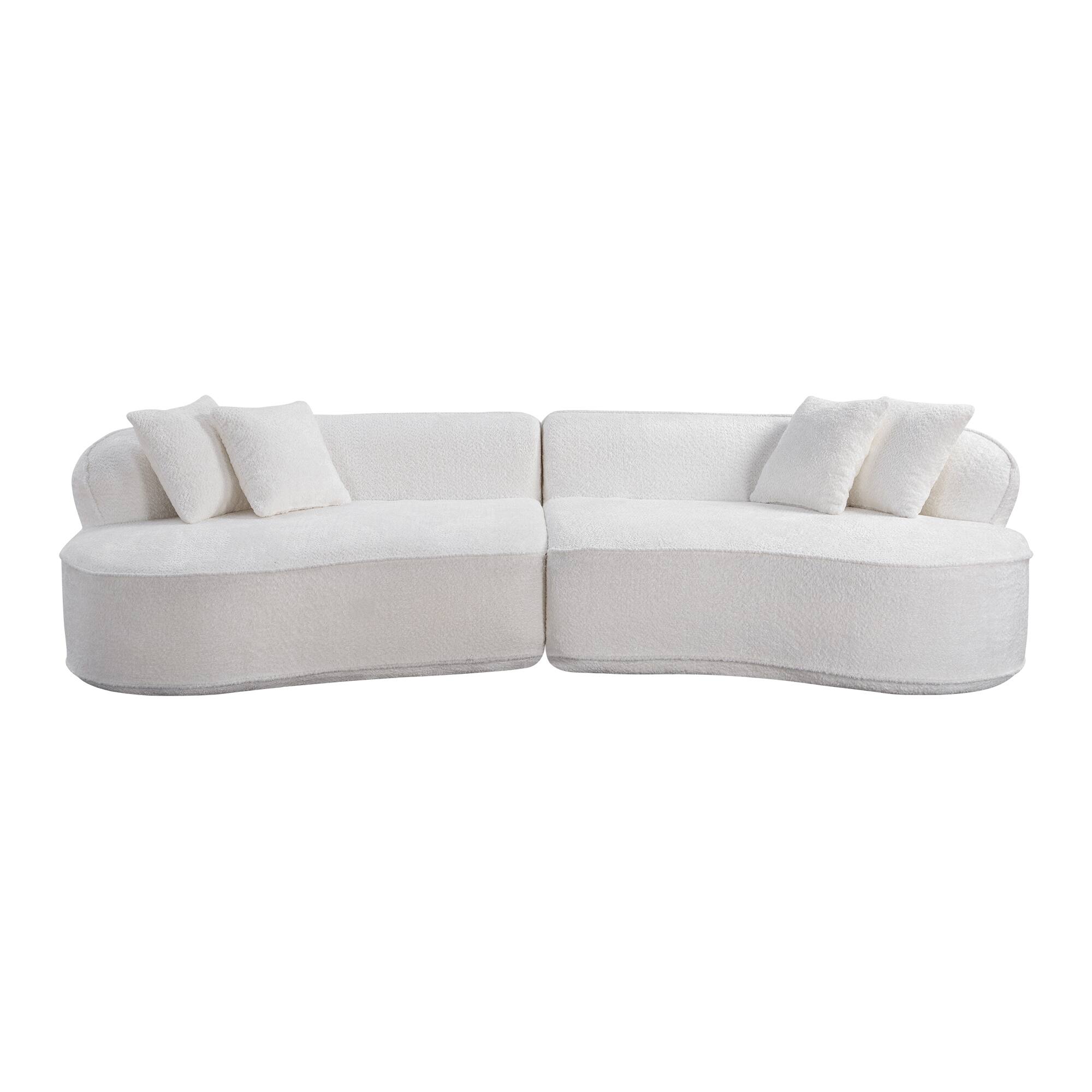 Angle. Boyel Living - 114-Inch Curved Corduroy L-Shaped Cloud Sectional Sofa - White.