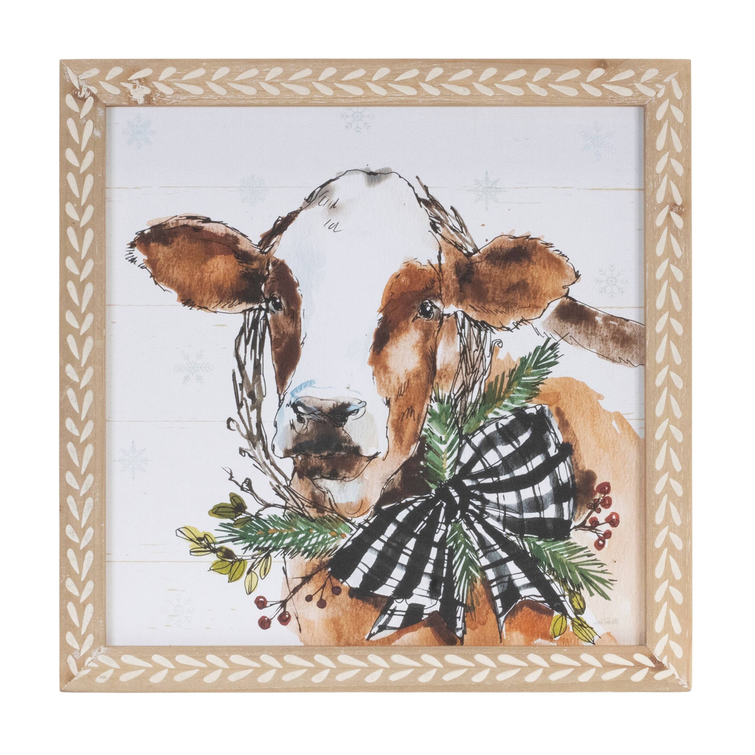 Left. BreeBe - Framed Winter Farm Animal Print (Set of 2) - White, Brown, Beige.