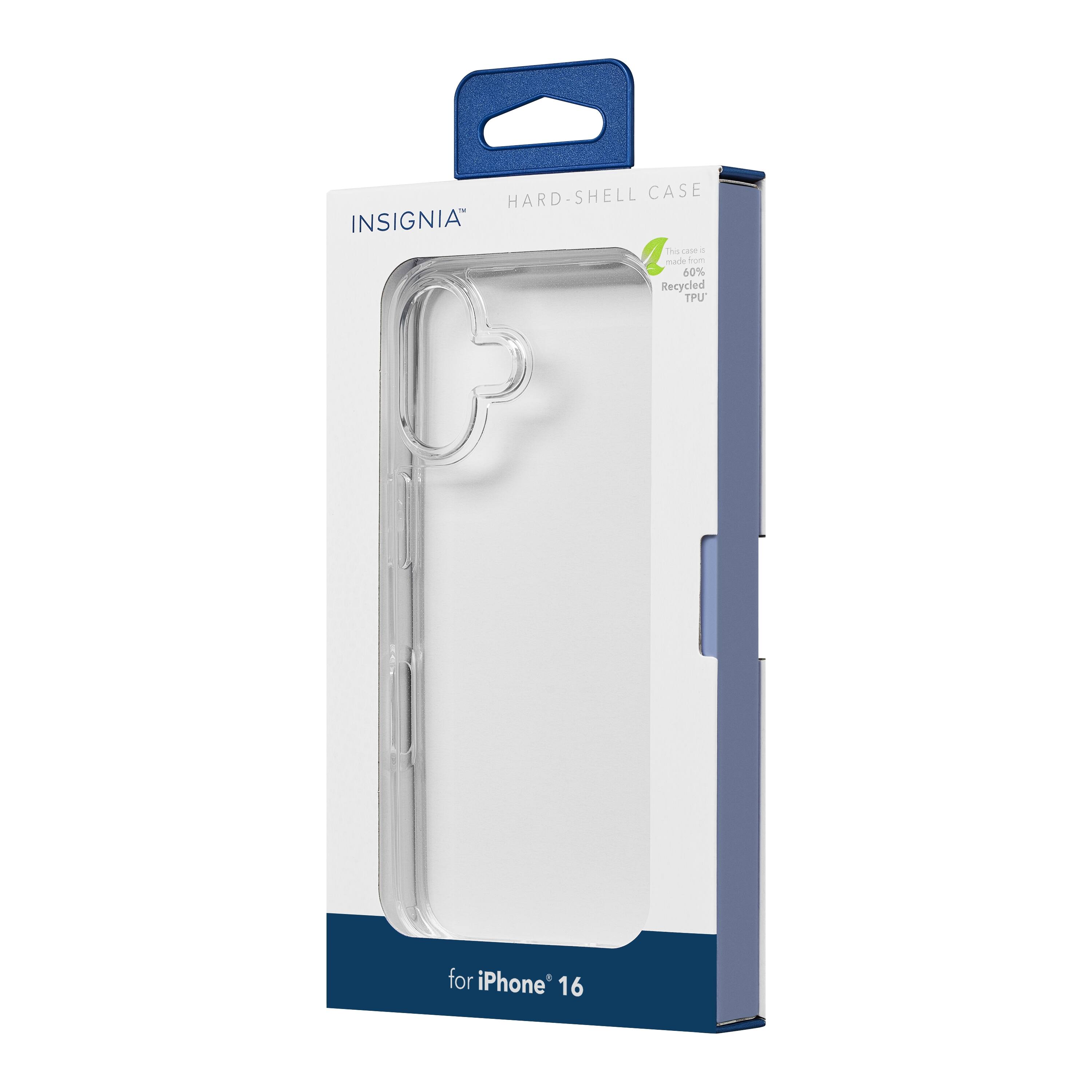 HARD-SHELL CASE  
INSIGNIA™  
This case is made with 60% Recycled TPU*  
for iPhone® 16