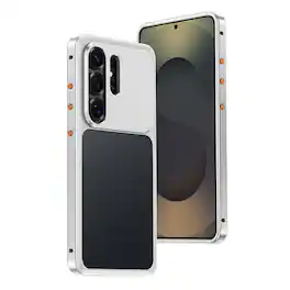 Dteck - For Samsung Galaxy S26 Ultra Safety Lock Rugged Aluminum Alloy Metal Bumper Case Heat Dissipation Backless Design Cover - Silver