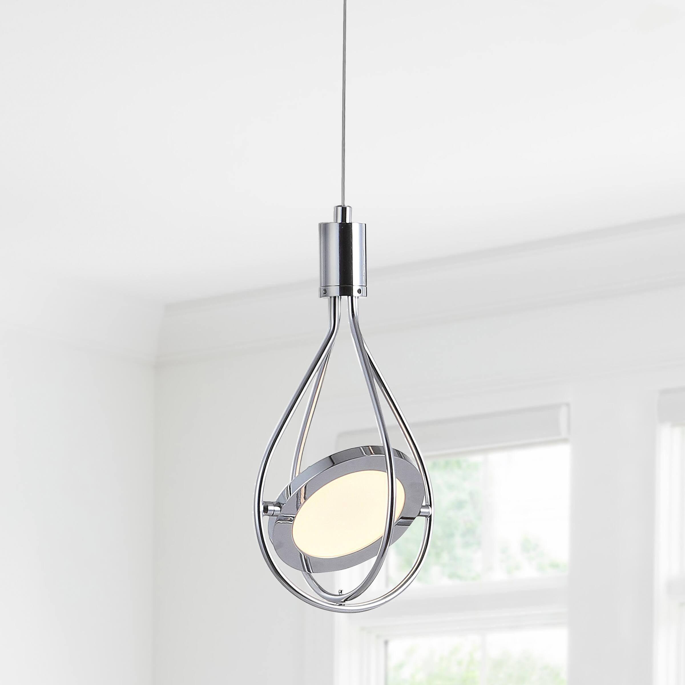 Alt View 1. Jonathan Y - Orion 5.5" Adjustable Modern Integrated 1-Light Cluster LED Metal Pendant, Chrome - Chrome.