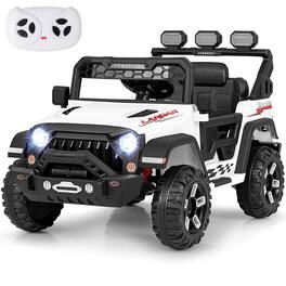Costway - 12V Kids Ride On Truck with 2*12V Motors Spring Suspension & Remote Control - White