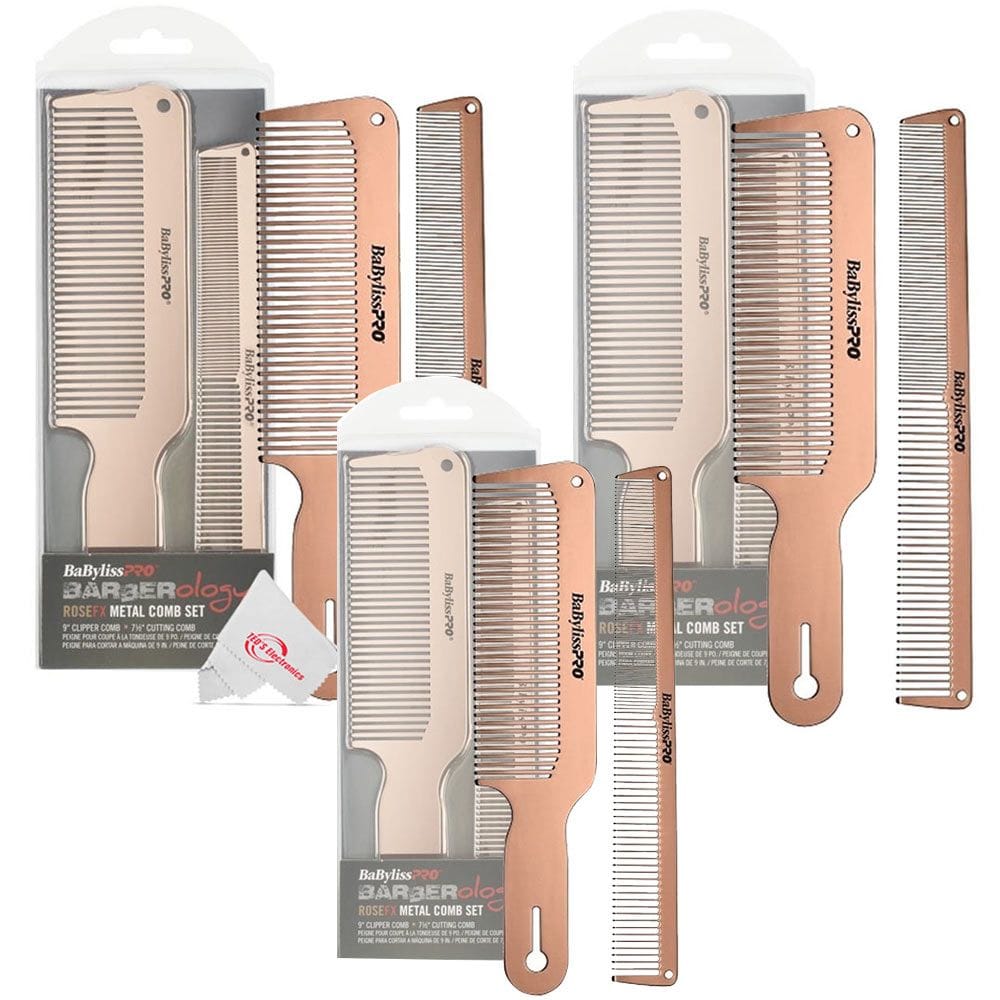 3 Packs BaByliss Pro Barberology RoseFX Metal Comb Set Clipper Comb Cutting Comb - Rose Gold
