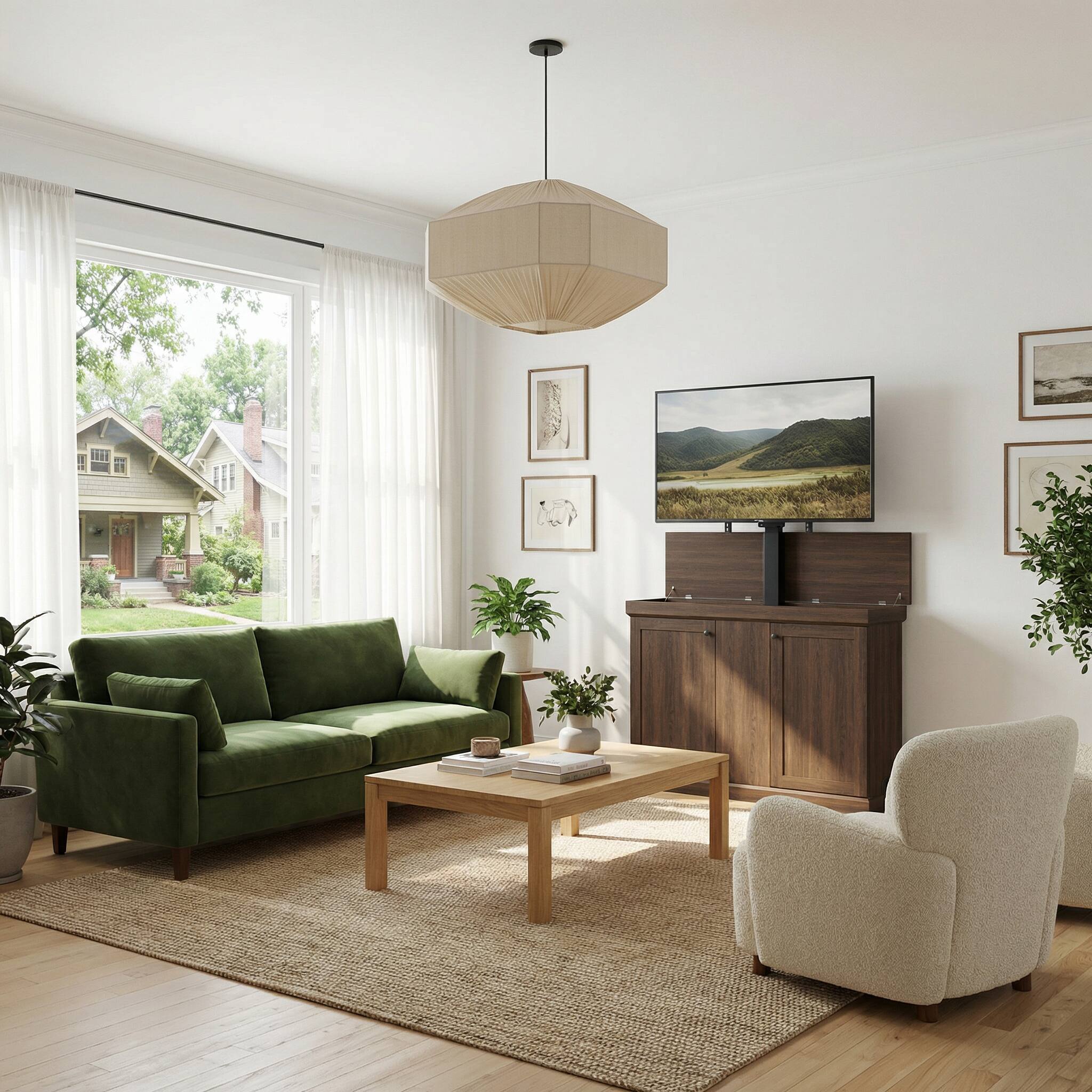 Alt View 7. Famapy - Smart Lift TV Cabinet for Up to 50 Inch TV, Remote Control Media Console with Hidden Storage Entertainment Center - Brown.