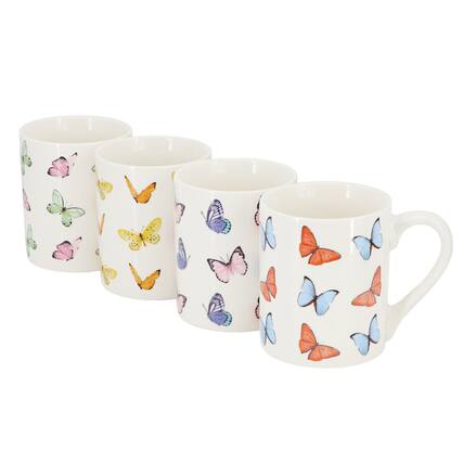 Front. Gibson - Gibson Home Butterfly Wings 4 Piece 18 Ounce Stoneware Mug Set in White - White.