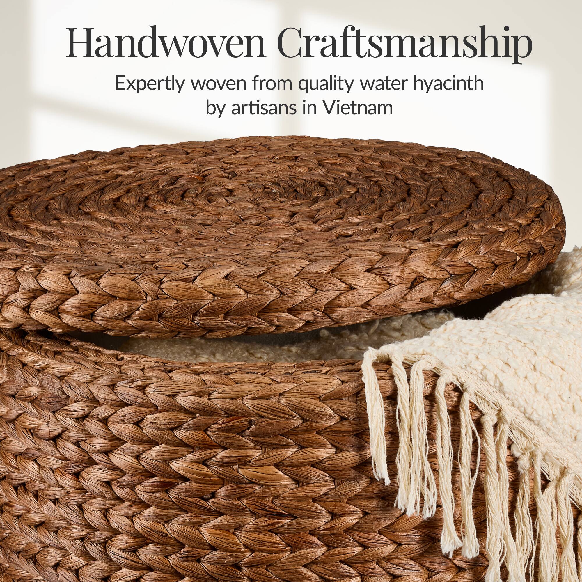 Handwoven Craftsmanship  
Expertly woven from quality water hyacinth by artisans in Vietnam