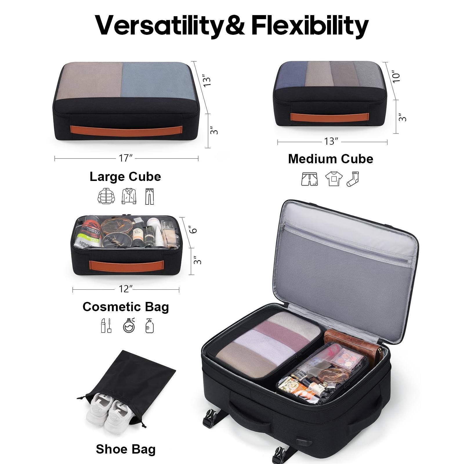 Alt View 1. Stamp n Camp - Travel Backpack 42l Flight Approved Carry On  Expandable Laptop With Packing Cubes   Shoe Pocket Water Resistant - Black-brown (Backpack With 4 Packing Cubes).