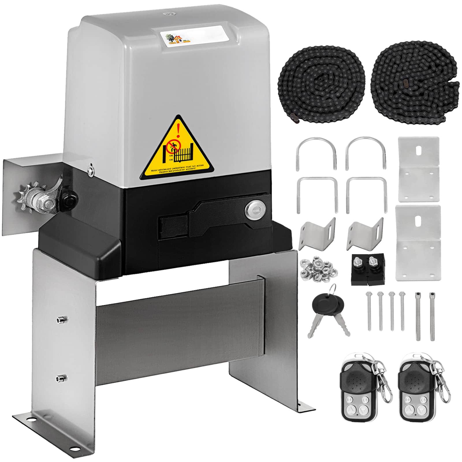 VEVOR - Sliding Gate Opener AC1400 3100LBS with 2 Remote Controls, Gate Operator Hardware Kit for Security - Silver