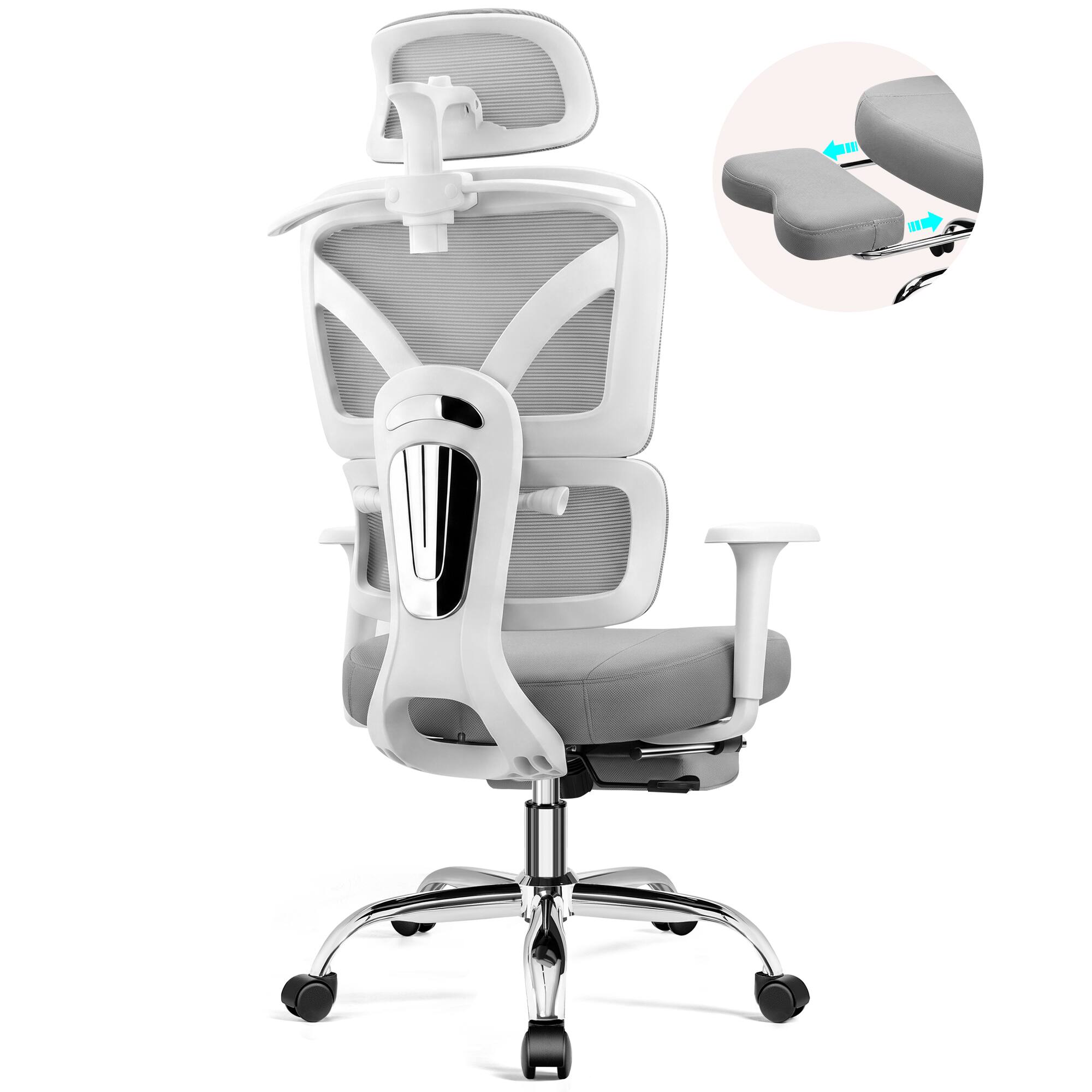 Back. Brick Attic - Ergonomic Mesh Task Office Chair with Headrest Lumbar Support and Armrests, Breathable Home Office Desk Chair Adjustable - LIGHTGRAY.
