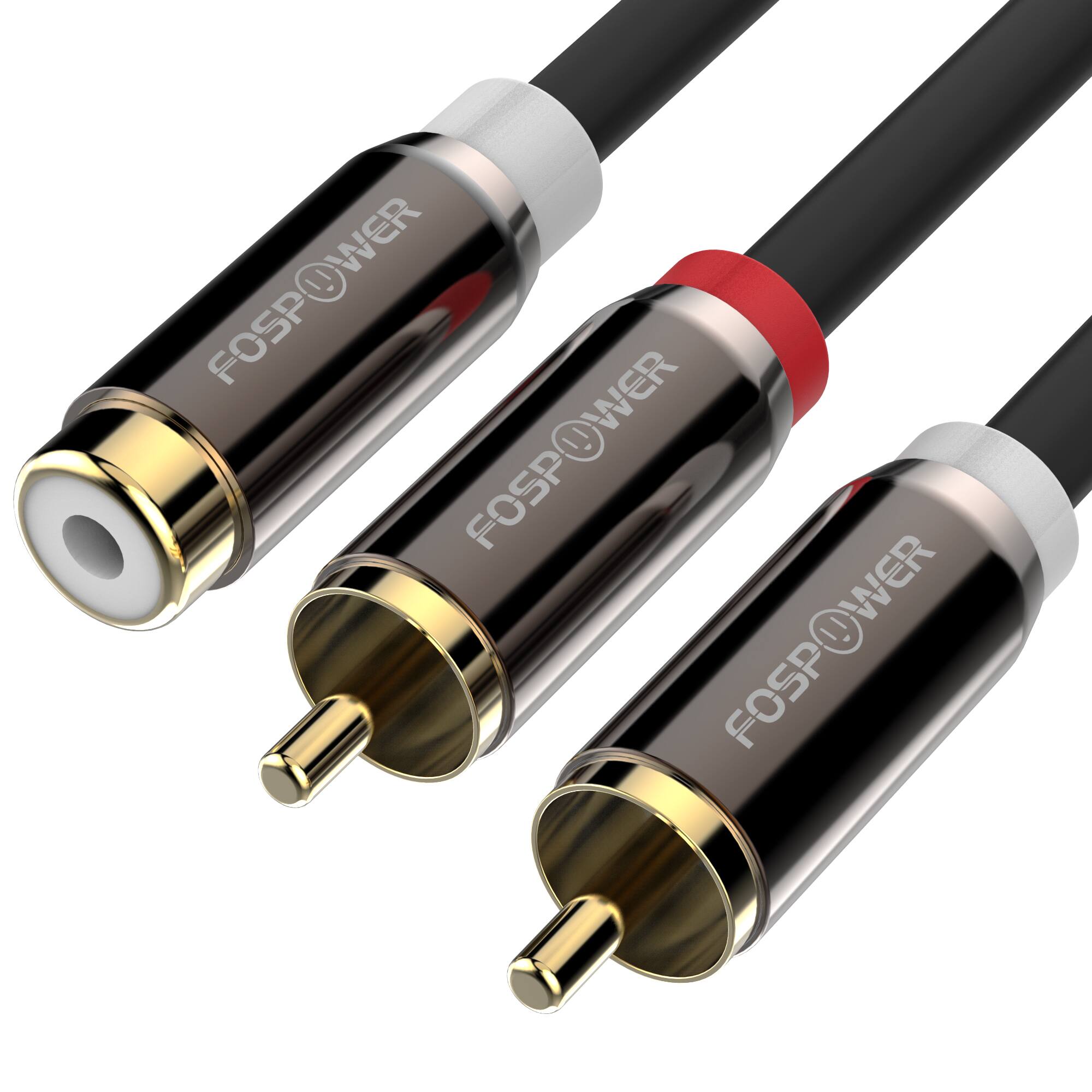 FosPower - 2 RCA Male to 1 RCA Female Audio Cable, 24K Gold-Plated Y Splitter RCA Adapter, 2 Male to 1 Female Stereo Audio Cable 8" - Multicolored