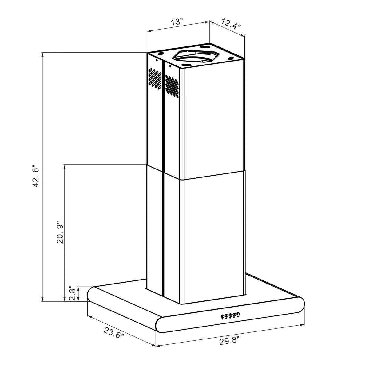 13", 12.4", 42.6", 20.9", 2.8", 23.6", 29.8"