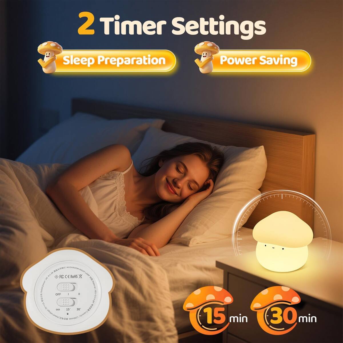 2 Timer Settings  
Sleep Preparation  
Power Saving  

OFF - 1  
15 min  
30 min