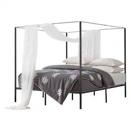 VEVOR - King Size Canopy Bed Frame, Metal Canopy Bed with Four Posters Design, Heavy Duty Steel Slats Support - Black
