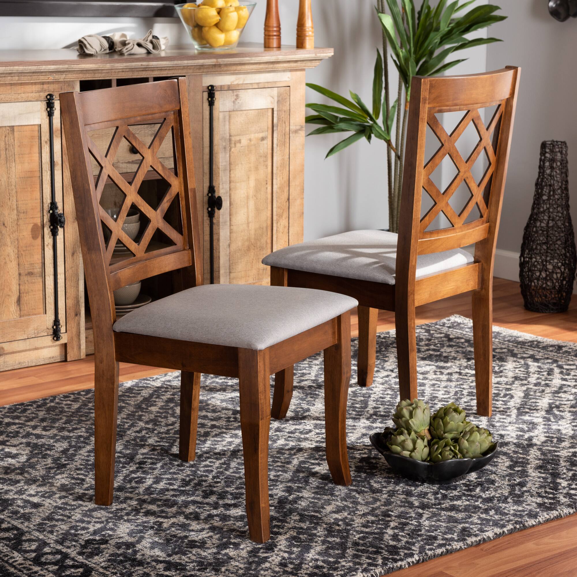 Alt View 2. Baxton Studio - Verner Modern and Contemporary Fabric Upholstered Walnut Finished Wood 2-Piece Dining Chair Set - Grey/walnut brown.