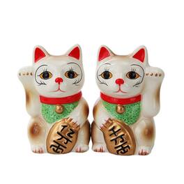 Pacific Trading - Japanese Maneki Neko Lucky Cat Magnetized Ceramic Salt and Pepper Shakers - White
