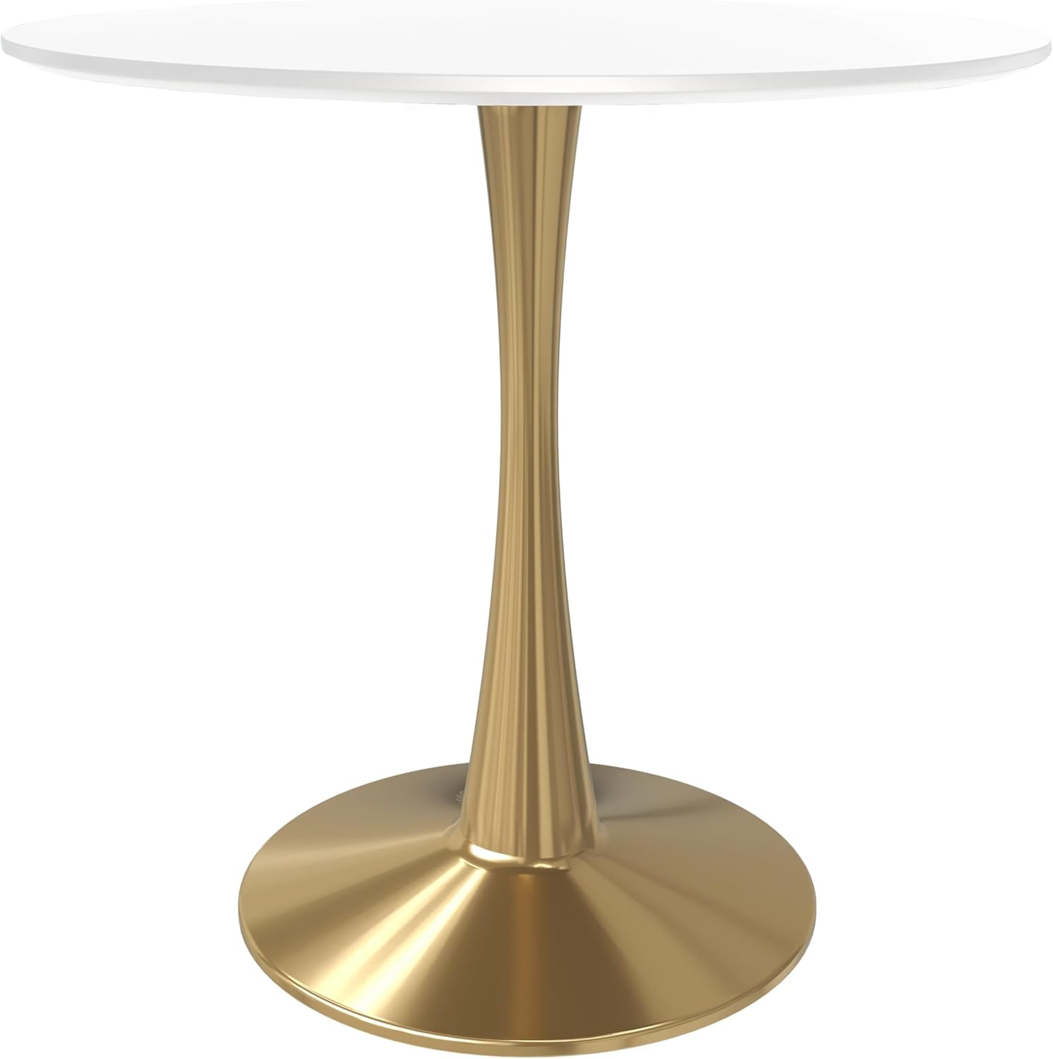 Alt View 1. LeisureMod - Bristol 27" Round Sintered Stone or MDF Dining Table, Modern Pedestal Base - Heavy Duty Steel Kitchen Table - MDF - White.