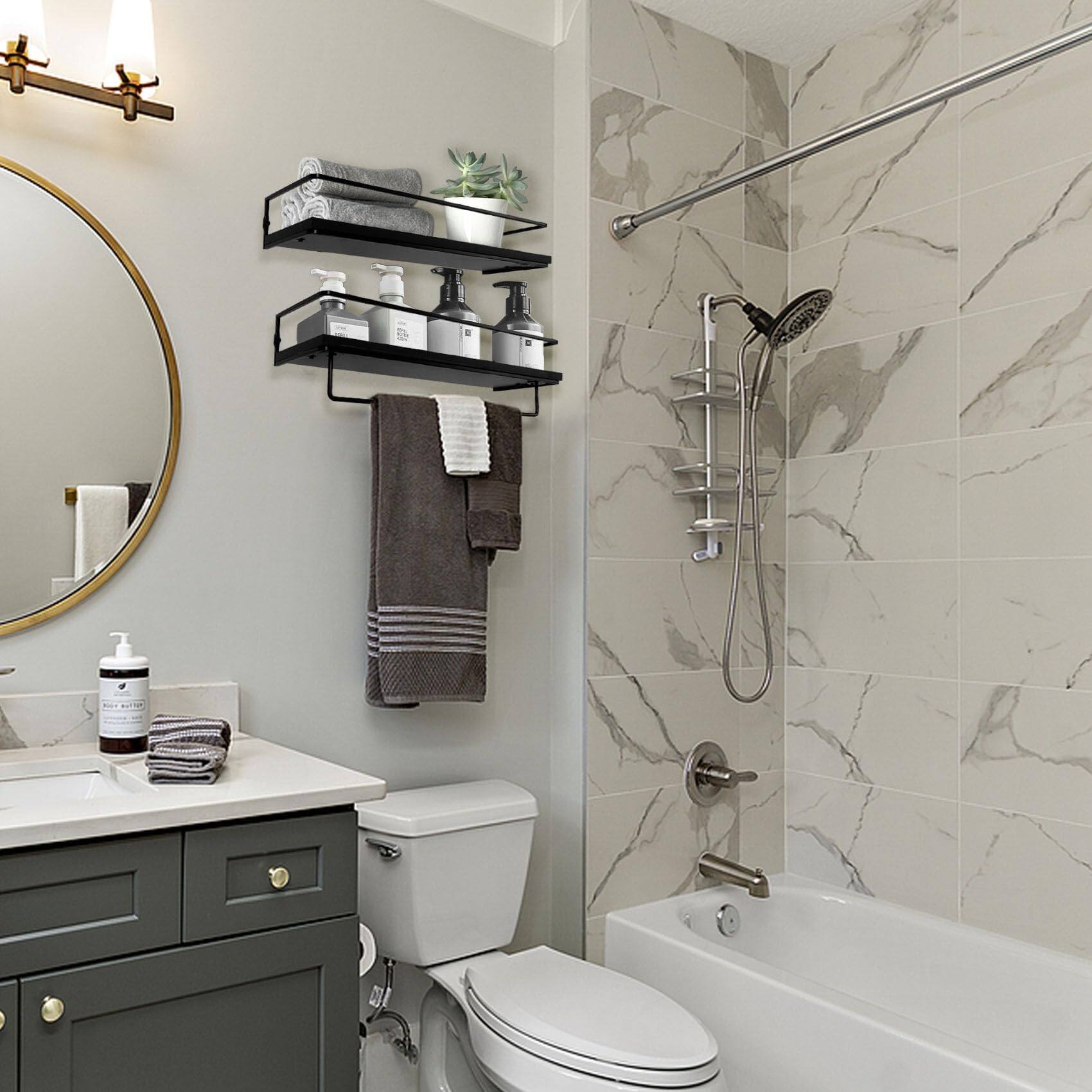 Angle. Dazzed Corner - Wall Mounted Towel Rack, Floating Bathroom Shelves Set of 2 - Black.