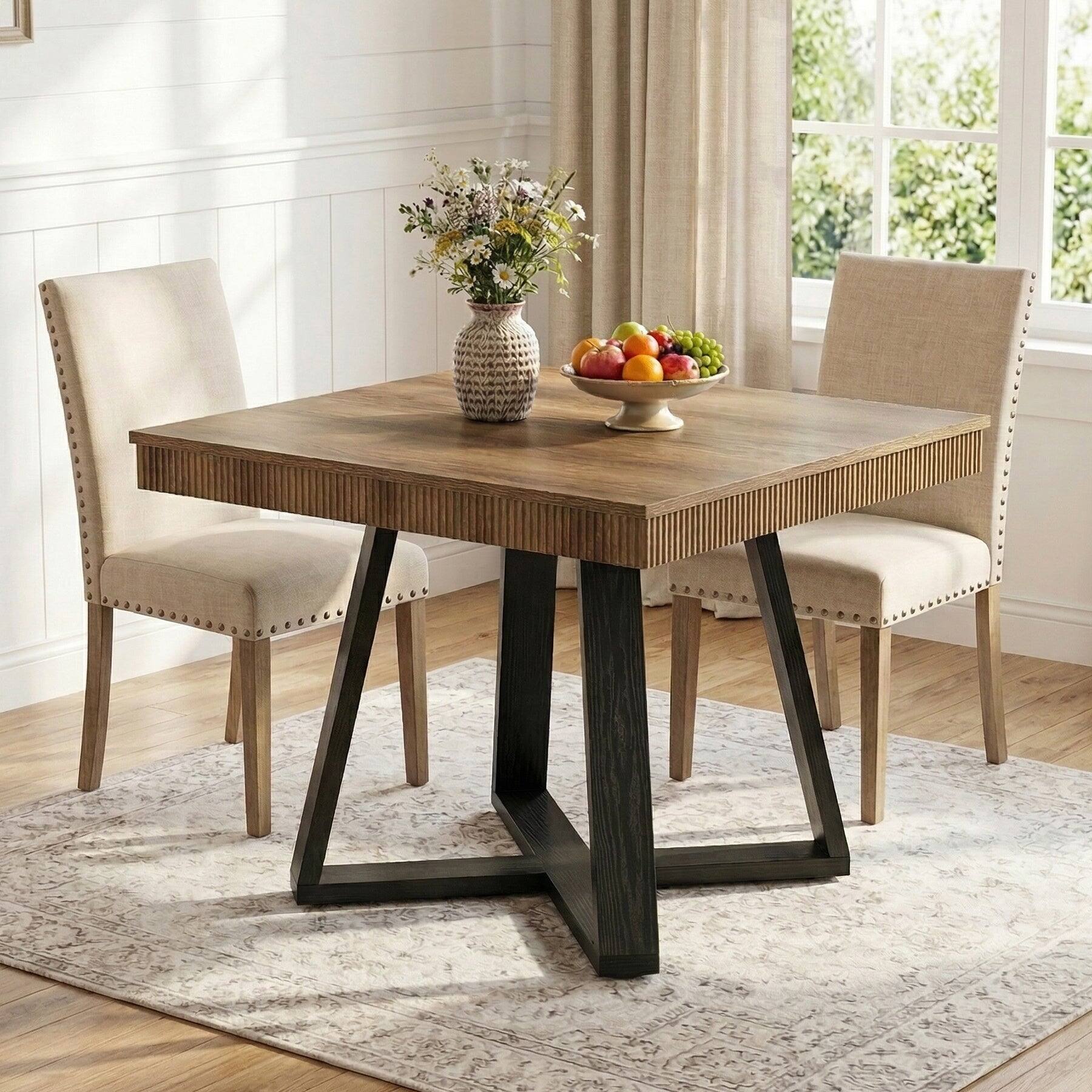 Front. Tribesigns - Dining Table with Fluted Design, Space-Saving Design and Easy-Clean Surface for Dining Room and Kitchen - Brown.