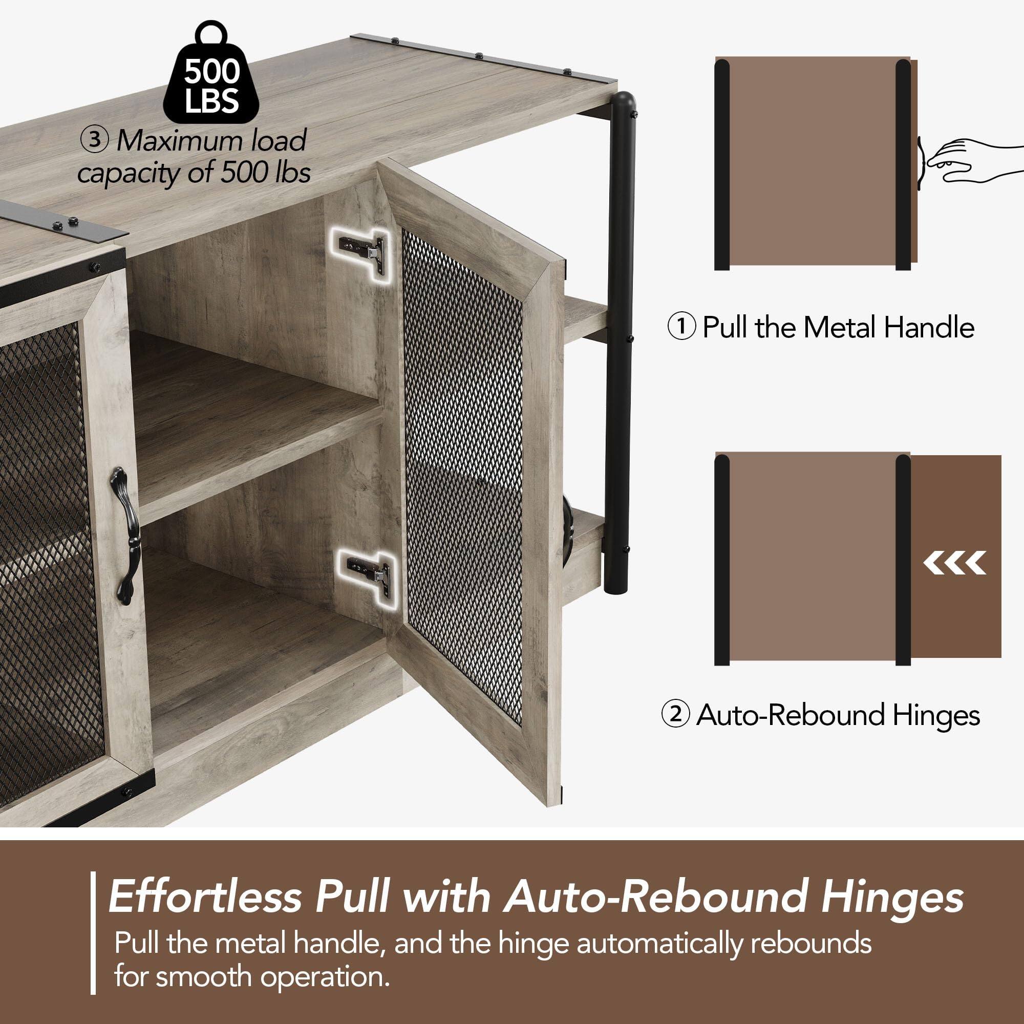 1. Pull the Metal Handle
2. Auto-Rebound Hinges
3. Maximum load capacity of 500 lbs

Effortless Pull with Auto-Rebound Hinges
Pull the metal handle, and the hinge automatically rebounds for smooth operation.