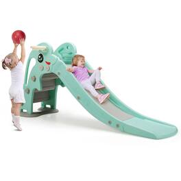 Costway - 3-in-1 Kids Climber Slide Play Set w/Basketball Hoop Indoor & Outdoor - Green