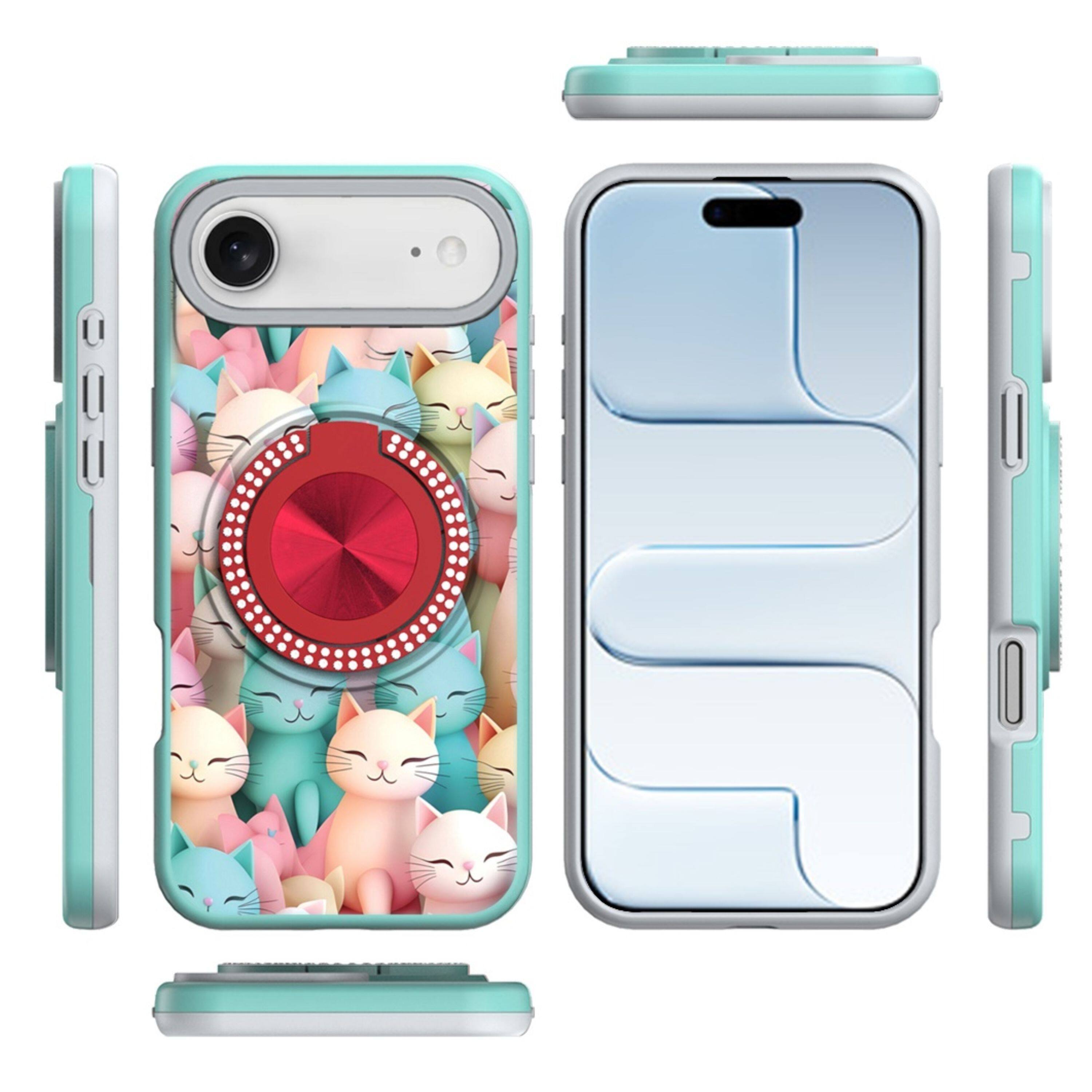 Left. Kitcheniva - Printed Design Case With 360 Rotating Stand Tempered Glass For iPhone Air Cats - Multicolor.