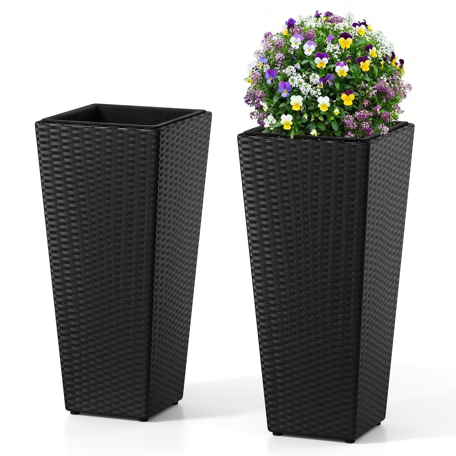 Gymax - 2PCS Rattan Tall Plant Pots w/Detachable Plastic Liners Pre-Marked Drainage Hole - Black price history on PriceWatchPro