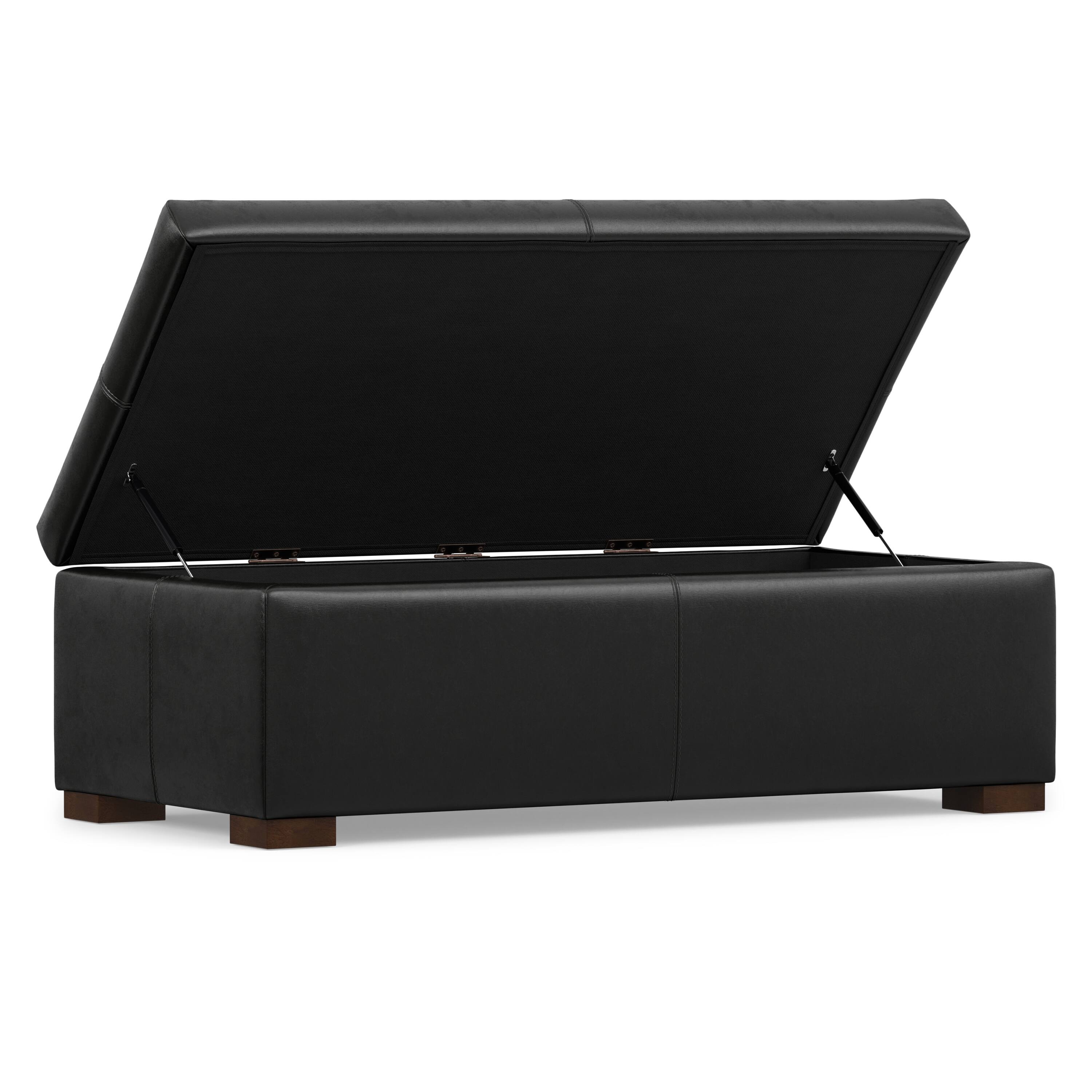 Back. Simpli Home - Gabbie 48 inch Wide Rectangular Storage Ottoman in Midnight Black PU Vegan Leather - Midnight Black.
