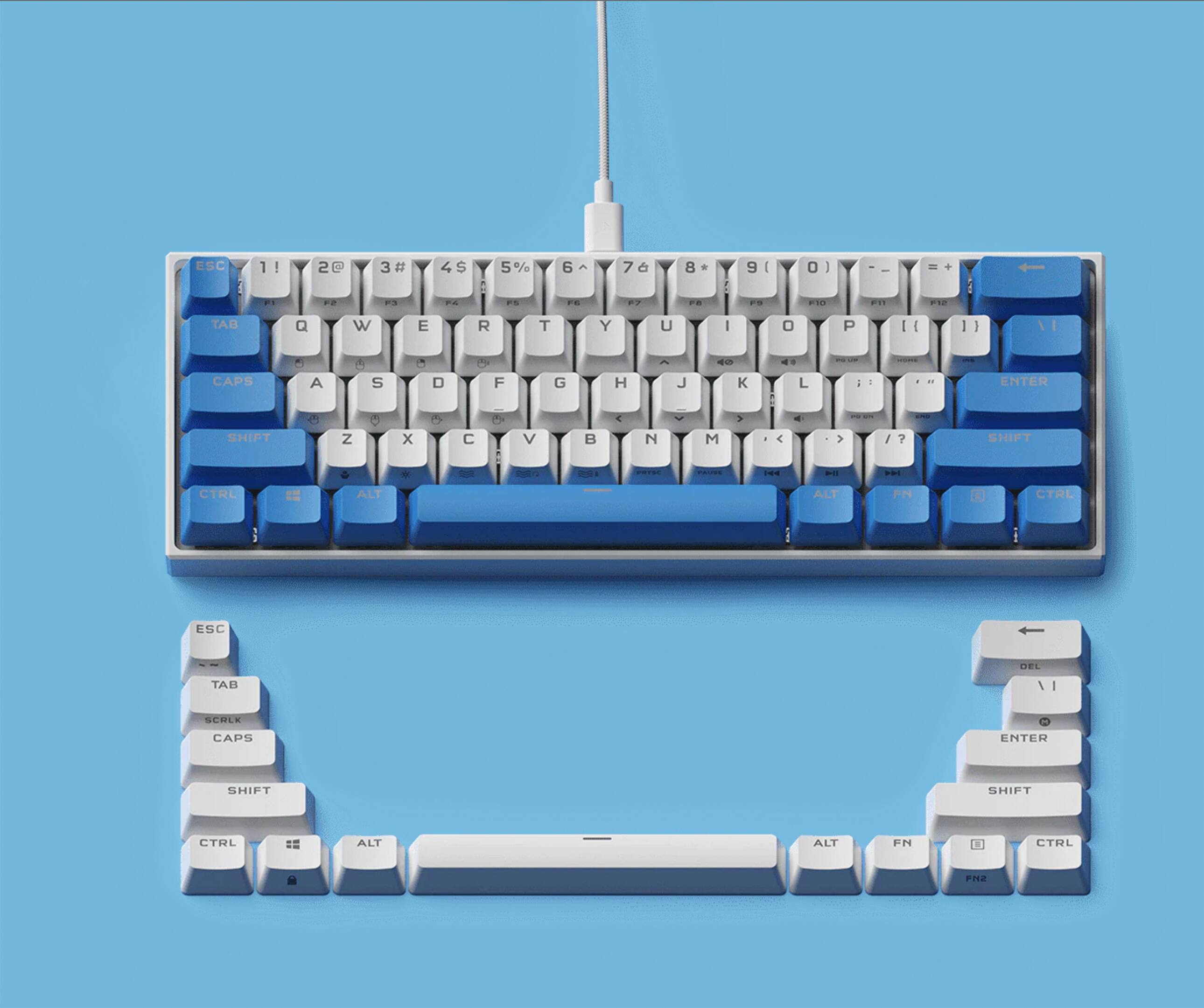 Left. CORSAIR - K65 RGB Mini Wired 60% Mechanical Cherry MX SPEED Linear Switch Gaming Keyboard with PBT Double-Shot Keycaps - Flavor Rush Berry Wave.