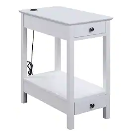 Manhattan Lane - Wooden Frame Side Table with 2 Drawers and 1 Bottom Shelf - White