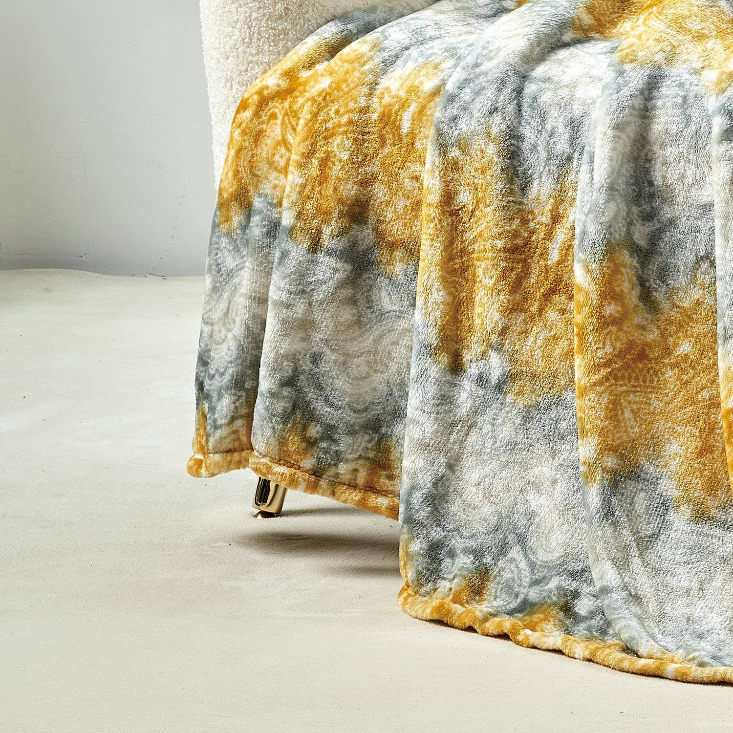 Alt View 2. Noble House - Plazatex Cillia All Season Plush Decorative Throw Blanket 50" x 60" Grey & Yellow - Grey & Yellow.