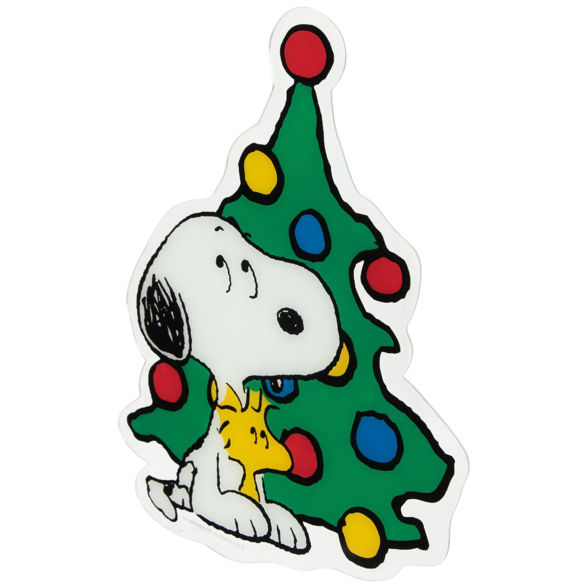 Alt View 3. Northlight - Peanuts Woodstock and Snoopy with Christmas Tree Window Cling Decoration - Green.
