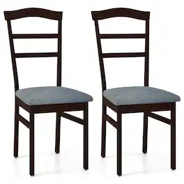 Costway - Modern Dining Chairs Set of 2 w/ Rubber Wood Frame Hollowed Backrest for Kitchen - Coffee,Grey