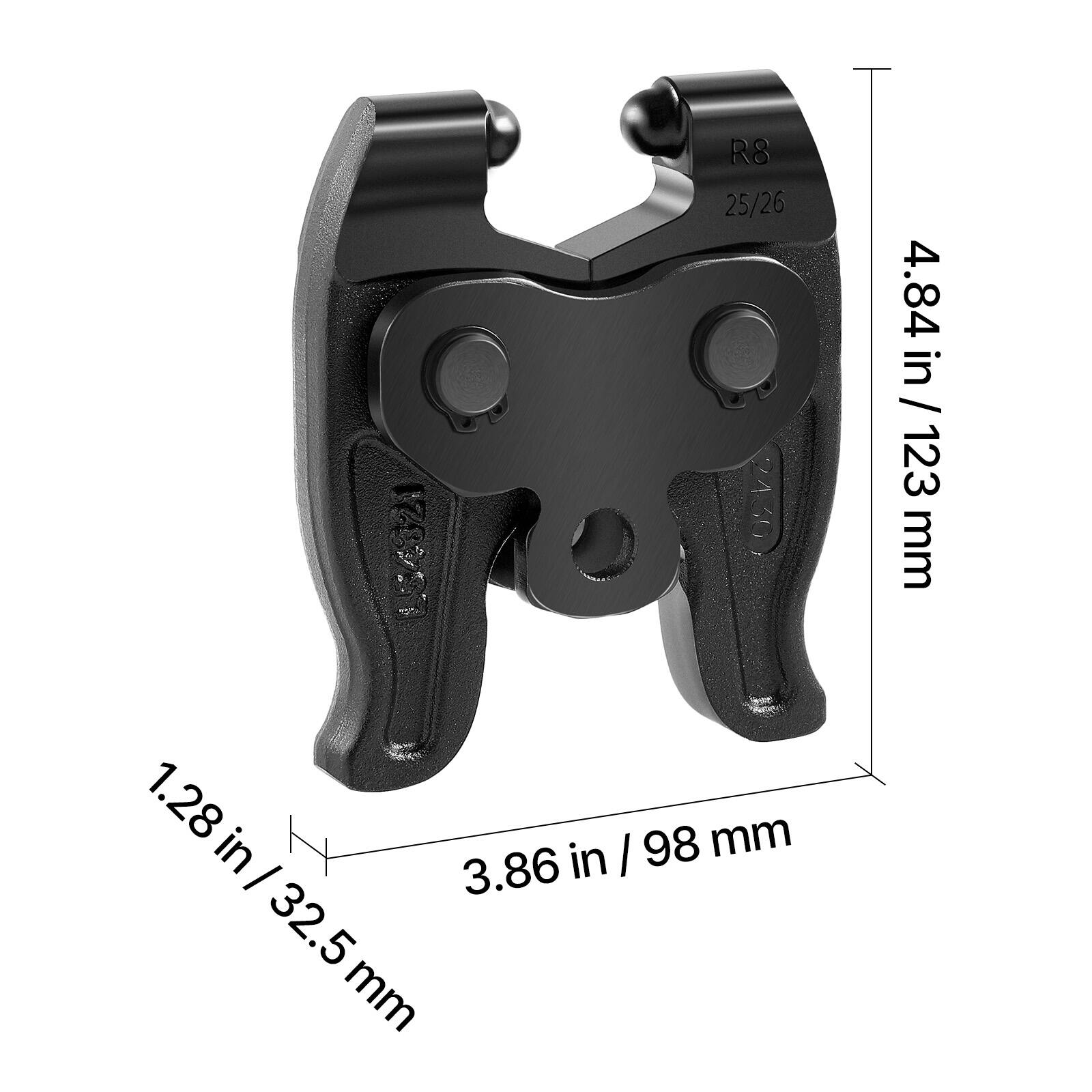 R8 25/26  
1.28 in / 32.5 mm  
3.86 in / 98 mm  
4.84 in / 123 mm